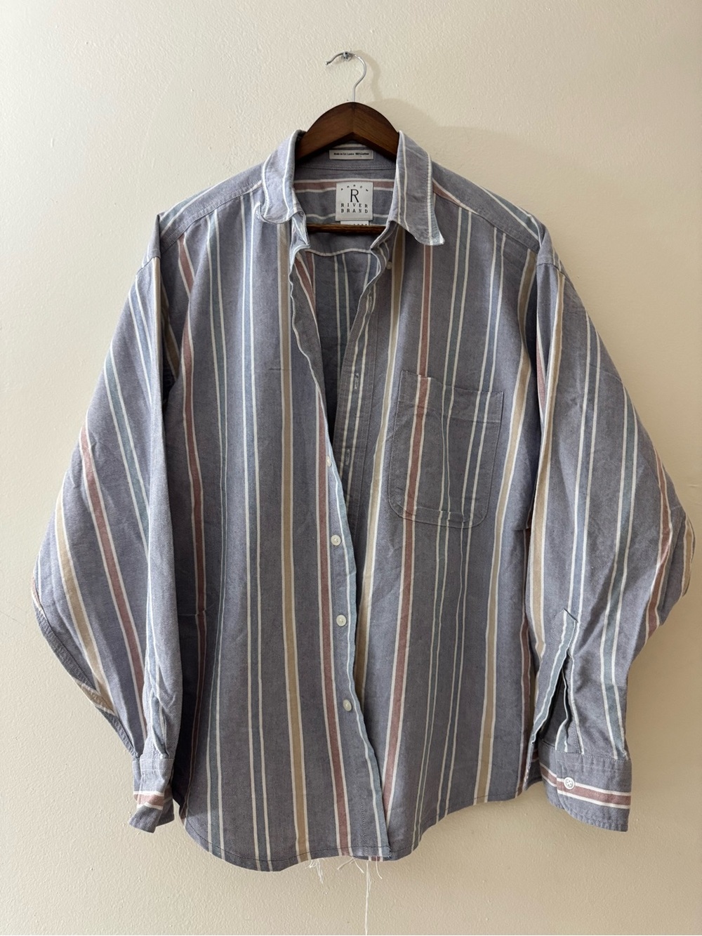 Relaxed Striped Button-Down Shirt — Blue and Cream 100% Cotton